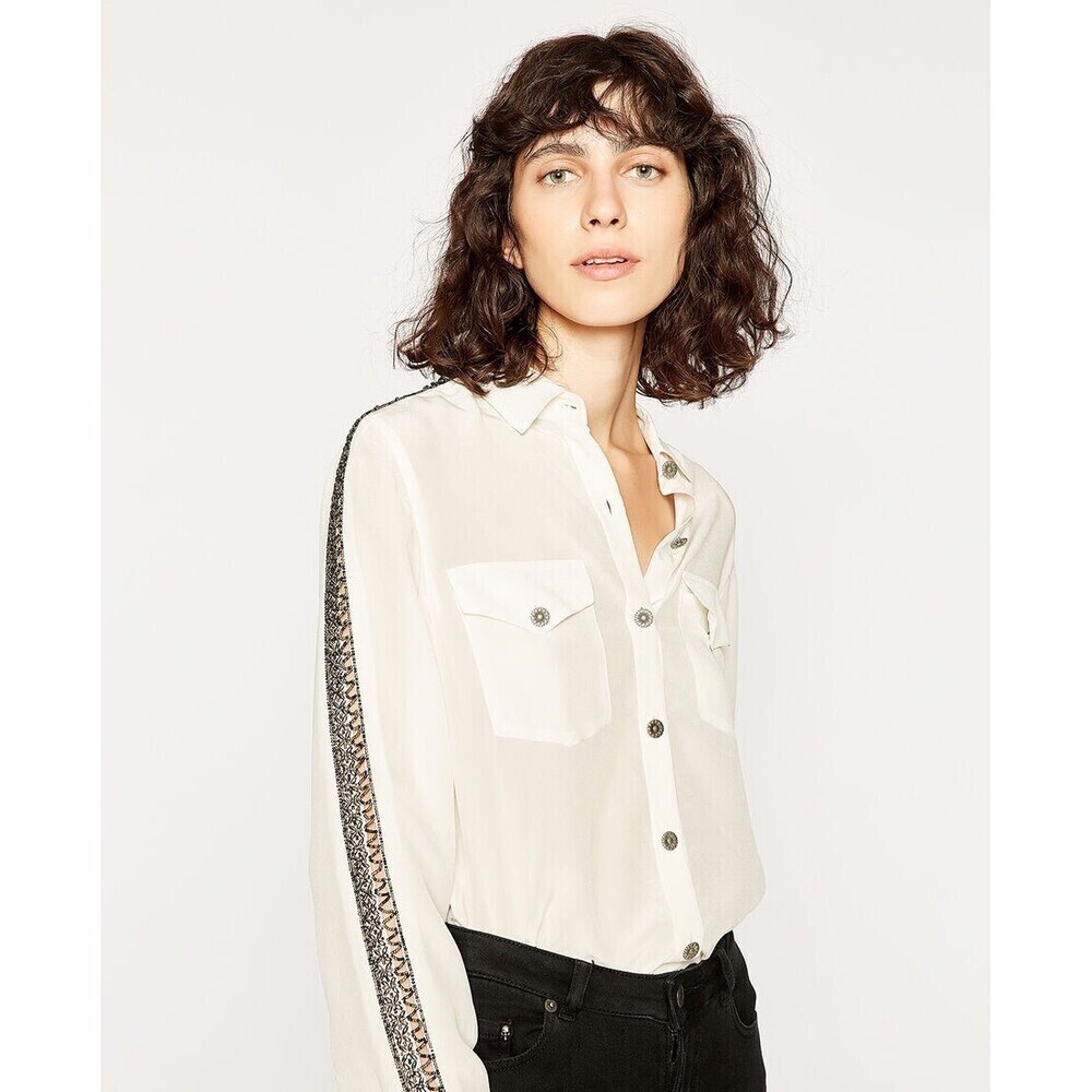 The Kooples Woman's Bead Embellished Silk Shirt In Ecru Size M $399